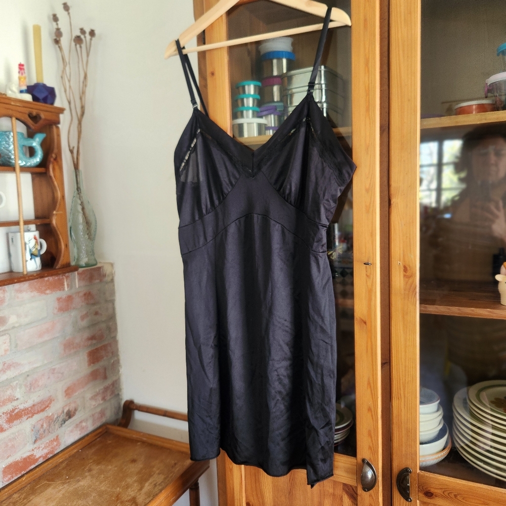 Vintage Black Silky Lace Slip